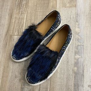 Anthropologie Blue and Black Fur Sneakers